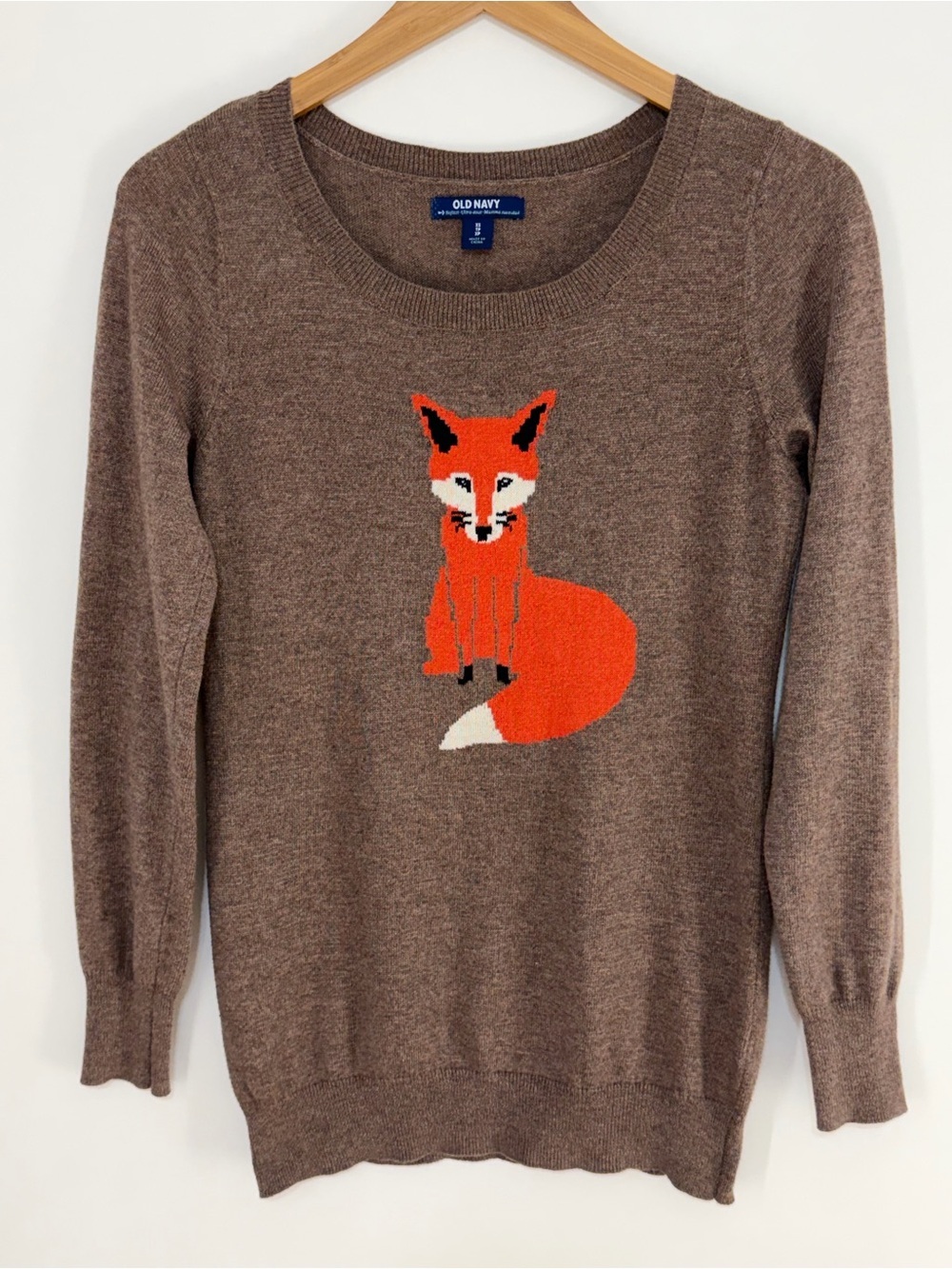 Old Navy Women's Blogger Fav Fox Intarsia Crewneck Sweater Brown Size XS